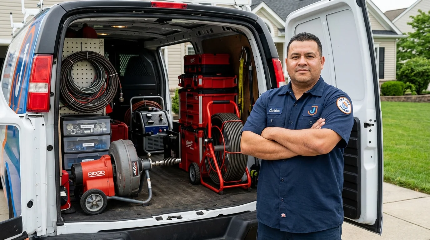 Professional drain cleaning equipment and Johns Plumbing LLC plumber in Roundup