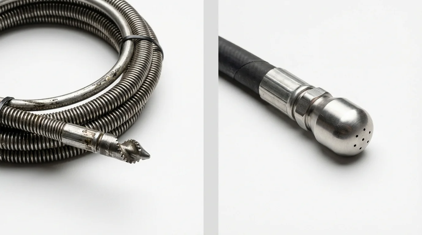 Drain snake cable and hydro jetting nozzle used for drain cleaning in Roundup, MT