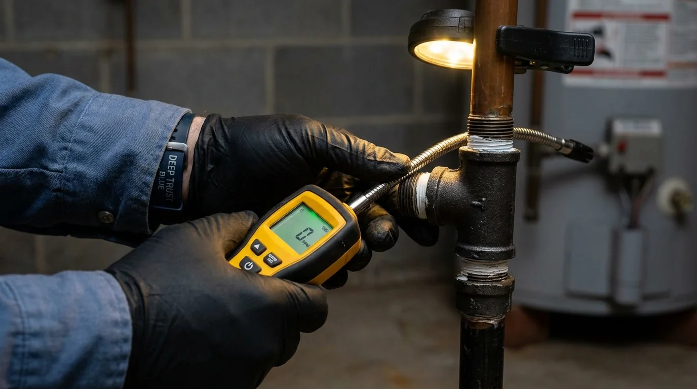 Gas leak detection with electronic sniffer by Johns Plumbing LLC in Roundup