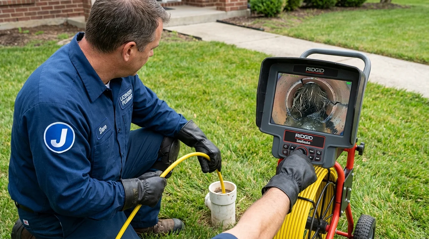 Sewer camera inspection being performed by Johns Plumbing LLC in Roundup